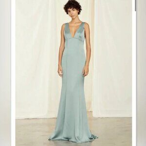 Amsale NWT Jade Green Fluid Satin Leif Sleeveless V-neck Bridesmaids Dress